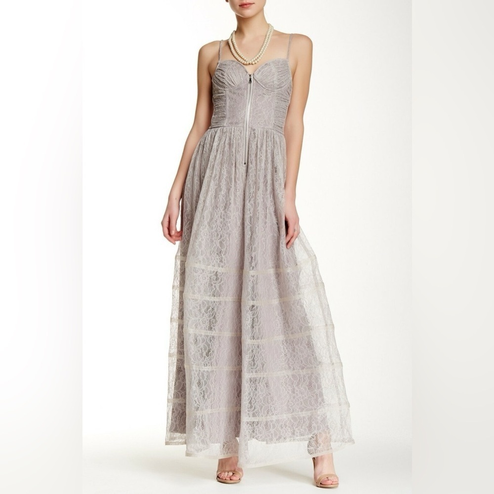 Betsey Johnson Corset Zip Lace Sheer Tiered Skirt Maxi Dress Sz 8 Prom Wedding